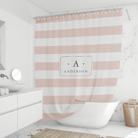 Rideaux De Douche Bleu Pink Bande Nom de famille et monogramme