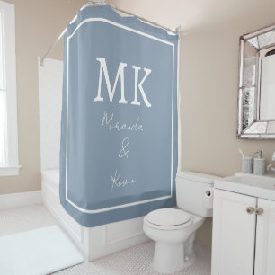 Rideaux De Douche Bleu Poussiéreux Monogrammes Moderne Minimaliste T
