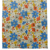 Rideaux De Douche Bleu rétro, Jaune & Orange Floral (Devant)