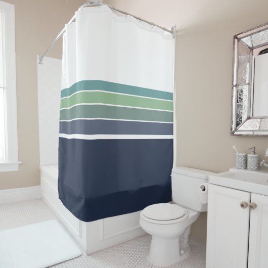 Rideaux De Douche Bleu rétro/mod et vert rayé (En situation)