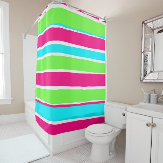 Rideaux De Douche Bleu rose vert (En situation)
