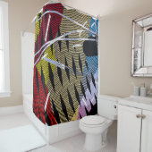 Rideaux De Douche Bleu rouge et blanc abstrait (En situation)