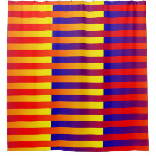 Rideaux De Douche Bleu rouge rayures jaunes