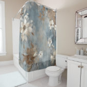 Rideaux De Douche Bleu rustique Brown Cream Ferme Floral (En situation)