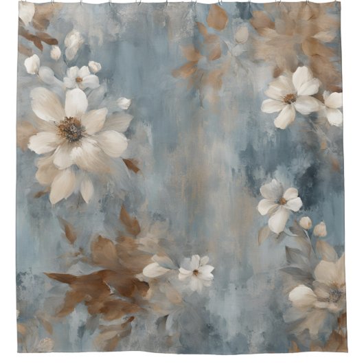 Rideaux De Douche Bleu rustique Brown Cream Ferme Floral (Devant)