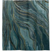Rideaux De Douche Bleu sarcelle or abstrait Vagues d'aquarelle (Devant)
