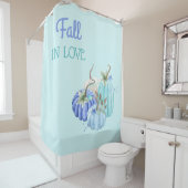 Rideaux De Douche Bleu sarcelle Turquoise Citrouille Automne Fall (En situation)