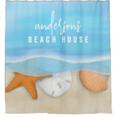 Rideaux De Douche Bleu Simple Aquarelle Côtière Océan Balnéaire (Devant)