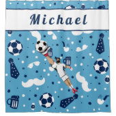 Rideaux De Douche Bleu Soccer Goalie Goalkeeper Nom de l'enfant (Devant)