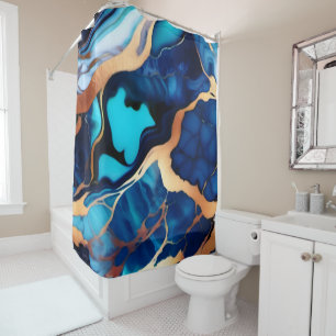 Rideaux De Douche Bleu tendance en or faux marbre