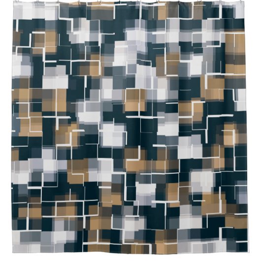 Rideaux De Douche Bleu tendance Gold Brown noir blanc plaid (Devant)