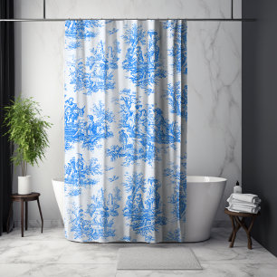Rideaux De Douche Bleu Turquoise Floral Toile Jouy Vintage