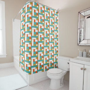 Rideaux De Douche Bleu turquoise orange or blanc bloc couleur Rétro