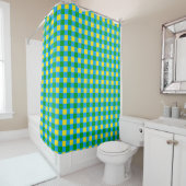 Rideaux De Douche Bleu Vert Jaune Chèque Plaid Design Motif (En situation)