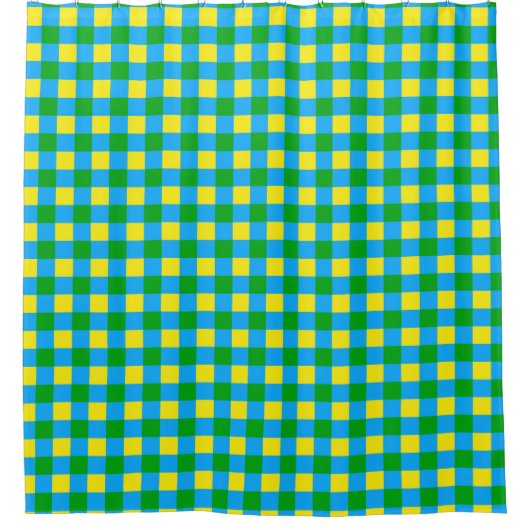 Rideaux De Douche Bleu Vert Jaune Chèque Plaid Design Motif (Devant)