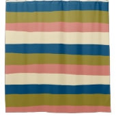 Rideaux De Douche Bleu, vert olive, rose et crème (Devant)