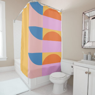 Rideaux De Douche Bloc de couleur géométrique rétro Bleu jaune vif
