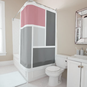 Rideaux De Douche Bloc de couleur moderne Mosaïque Dusté rose gris b