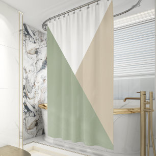 Rideaux De Douche Bloc de couleur moderne Triangles Sage Vert Beige