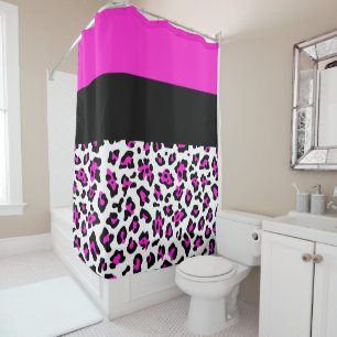 Rideaux De Douche Bloc de couleur tache de léopard noir et magenta c