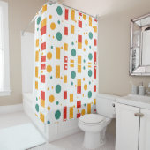 Rideaux De Douche blocs de couleur et points motif rétro (En situation)