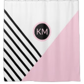 Rideaux De Douche Blocs de couleur rétro chic et monogramme (Devant)