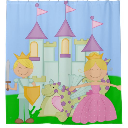 Rideaux De Douche Blond Princess, Prince, Dragon, Castle Fairytale (Devant)