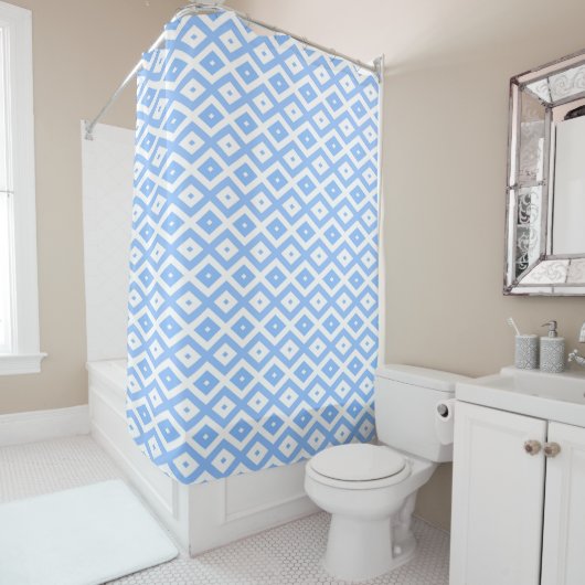 Rideaux De Douche Blue and white diamond pattern (En situation)