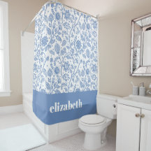 Blue and White Floral Custom Name Botanical Modern