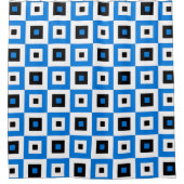 Rideaux De Douche Blue Black and White Checkered Squares Pattern (Devant)
