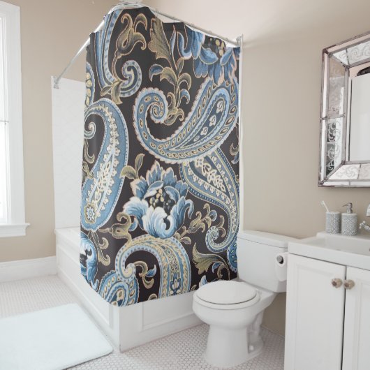 Rideaux De Douche Blue Brown Vintage Paisley (En situation)