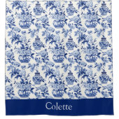 Rideaux De Douche Blue Chinoiserie Monogram Name Shower Curtain (Devant)