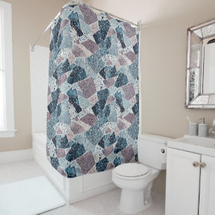 Rideaux De Douche Blue et Mauve Abstrait Terrazzo Design
