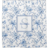 Rideaux De Douche Blue Floral French Toile Monogram Name (Devant)