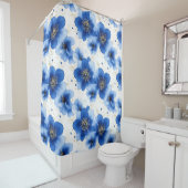 Rideaux De Douche Blue Floral Pattern with Gold Accents (En situation)