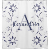 Rideaux De Douche Blue Floral Personalized Monogram Name (Devant)