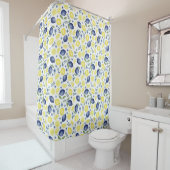 Rideaux De Douche Blue French Country Lemon Pattern (En situation)