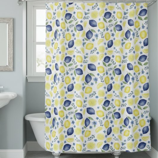 Rideaux De Douche Blue French Country Lemon Pattern