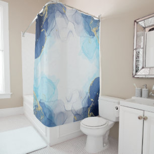 Rideaux De Douche Blue Gold Fluid Art Dans Technique D'Encre D'Alcoo