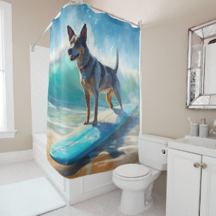 Rideaux De Douche Blue Heeler Beach Surfing Peinture