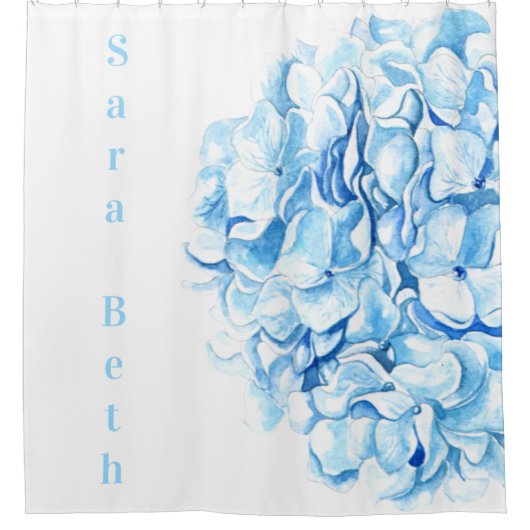 Rideaux De Douche Blue Hydrangea Moderne Aquarelle Chic  (Devant)