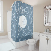 Rideaux De Douche Blue Modern Elegant Wildflower Monogram Name (En situation)