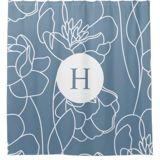 Rideaux De Douche Blue Modern Elegant Wildflower Monogram Name (Devant)