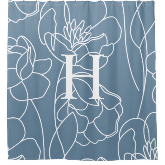 Rideaux De Douche Blue Modern Elegant Wildflower Monogram Name (Devant)