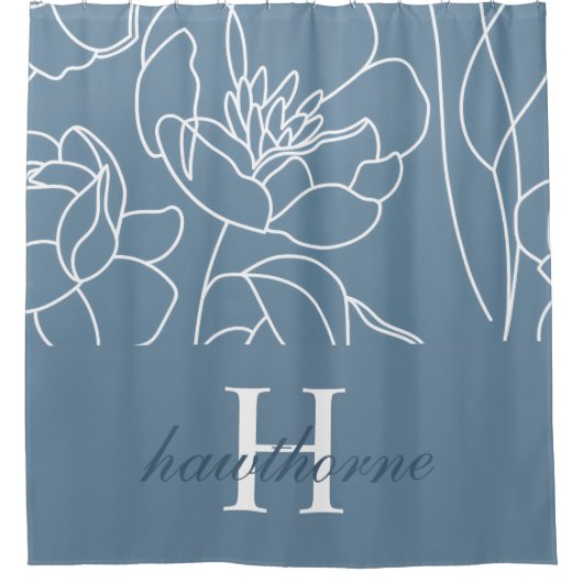 Rideaux De Douche Blue Modern Elegant Wildflower Monogram Name (Devant)