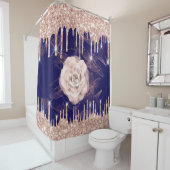 Rideaux De Douche Blue Navy Rose Gold Diamond Glam (En situation)