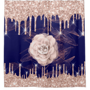 Rideaux De Douche Blue Navy Rose Gold Diamond Glam