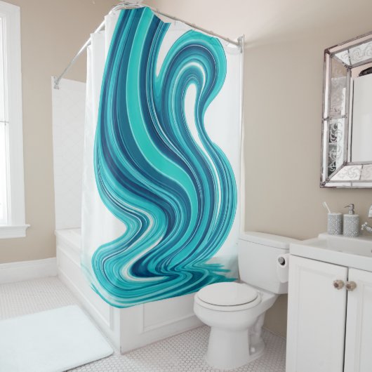 Rideaux De Douche Blue Ocean Wave Shower Curtain – Modern Bathroom  (En situation)