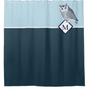 Rideaux De Douche Blue Owl Grey Monogramme Nom Ensemble de serviette