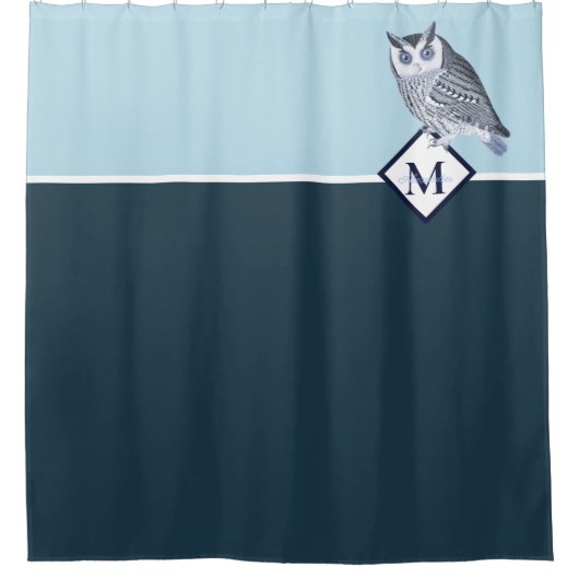 Rideaux De Douche Blue Owl Grey Monogramme Nom Ensemble de serviette (Devant)
